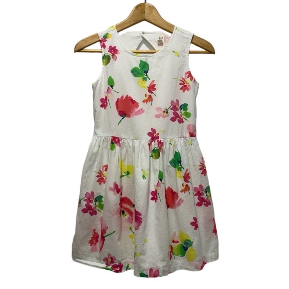GAPKids Dress Fit & Flare Sleeveless Floral White Pink Yellow Size Large 10